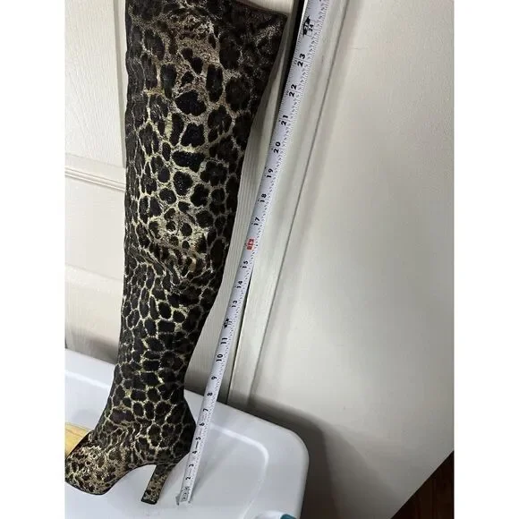 Saint Laurent Gold and Black Over the Knee Boots - Picture 11 of 14